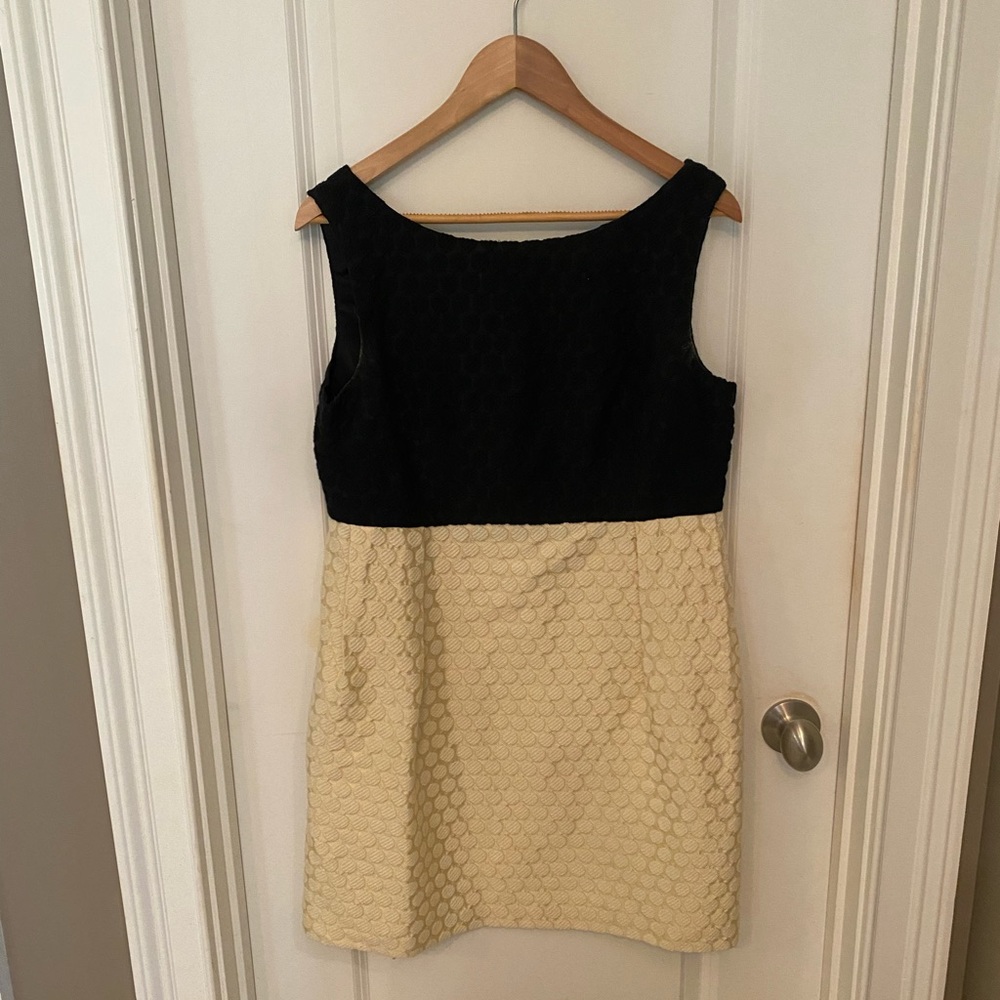 Milly Black and Cream Textured Dot Block Dress